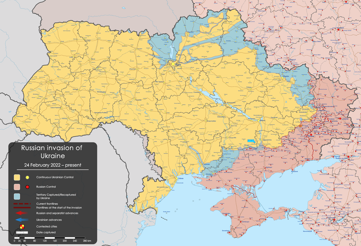 Map of Ukraine showing Russian-held territories.